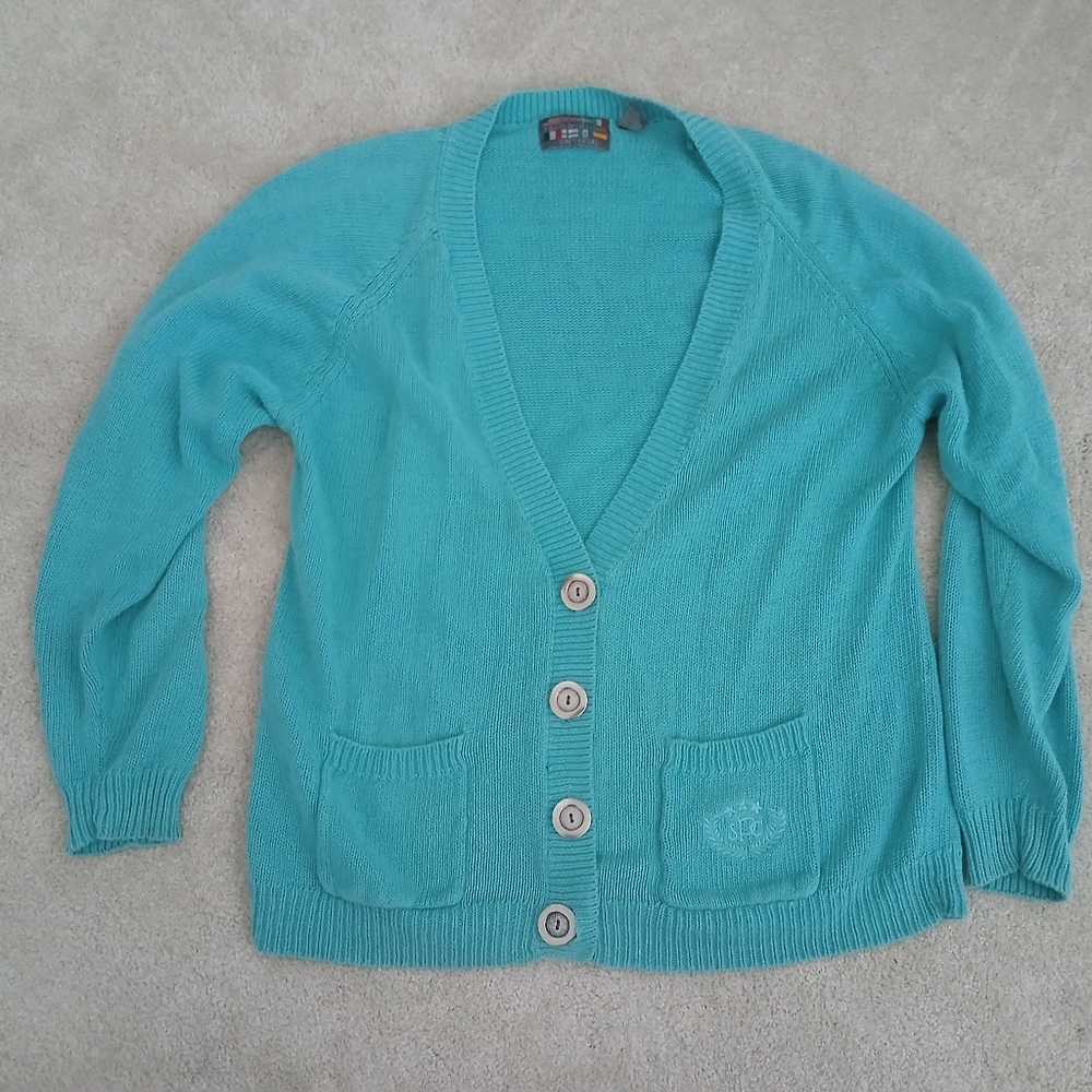 Vintage Teal Button-Up Women Sweater
